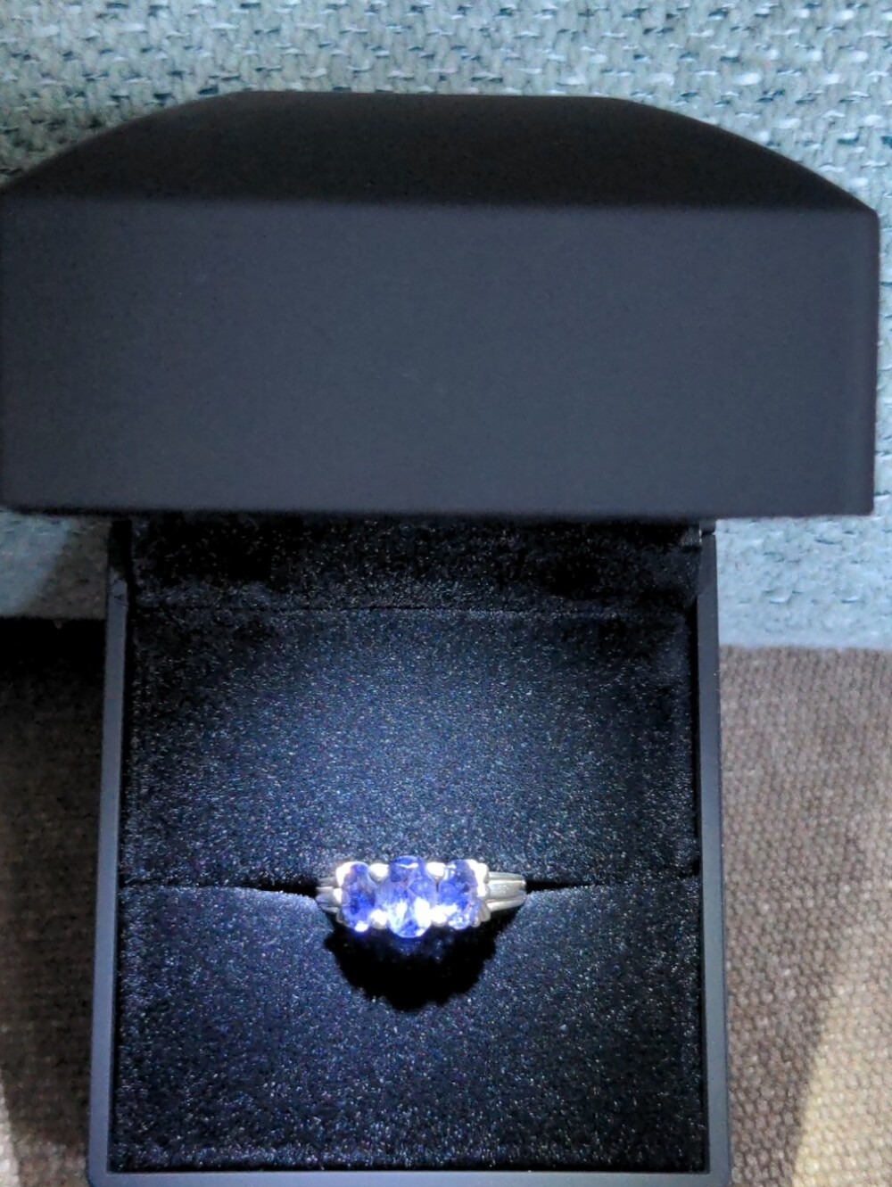 New 3 Stone Sterling Silver Gemstone Ring, Iolite, Deep Blue, Sz 6 1/2, Boxed